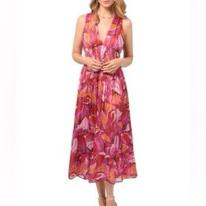 Adelyn Rae Sz XL Loris Pleated Floral Pink Midi Dress